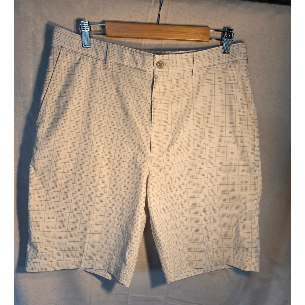 PGA Tour Mens Golf Shorts White Grey Grid Pattern Performance Stretch Size 34